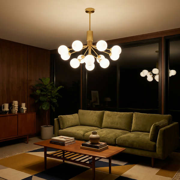 Modern Iron Chandelier with Frosted Glass for Living Room – Orielis