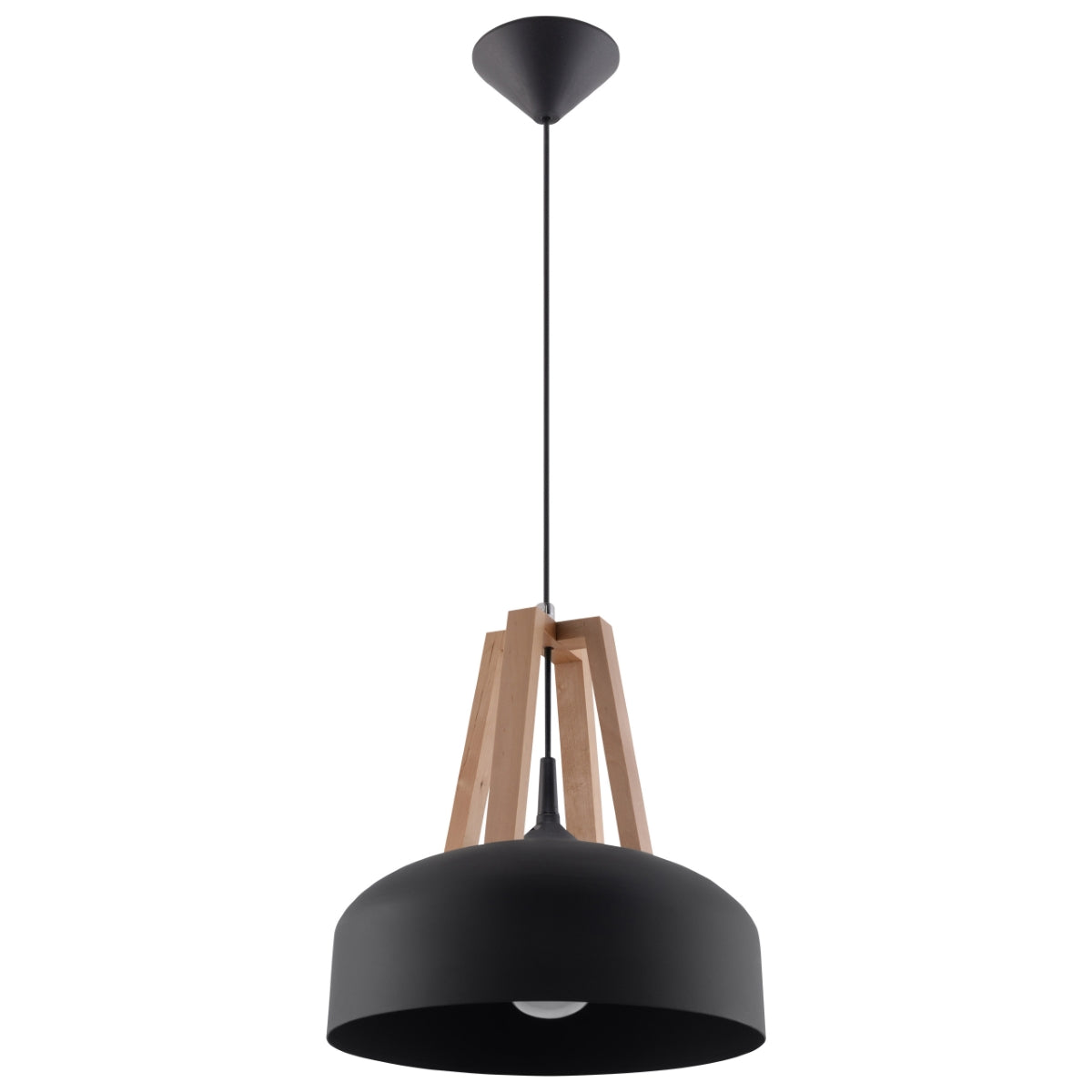 Hanglamp koepel zwart en natuurlijk hout – modèle Noraska