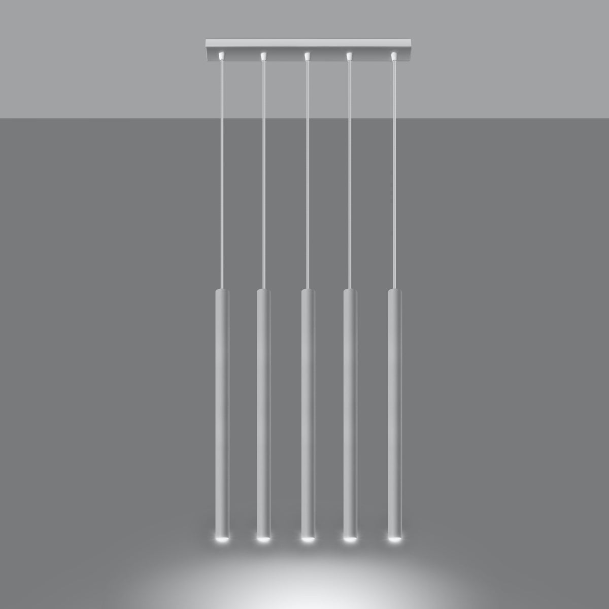 Witte cilindervormige hanglamp met 5 lichtpunten voor de woonkamer – model Arvénis