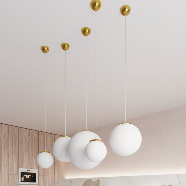 Pendant glass globe white and gold for living room - Model Elyone