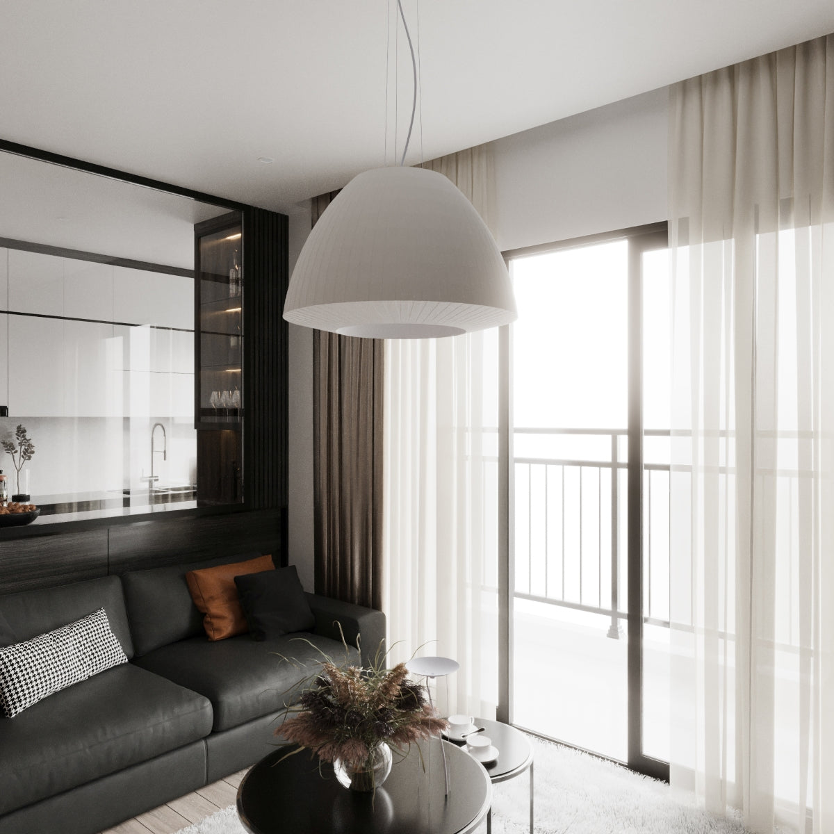 Plafondlamp van geplooide witte stof design woonkamer – model Elaria