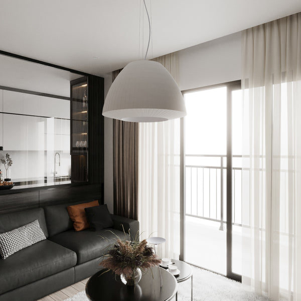 Plafondlamp van geplooide witte stof design woonkamer – model Elaria