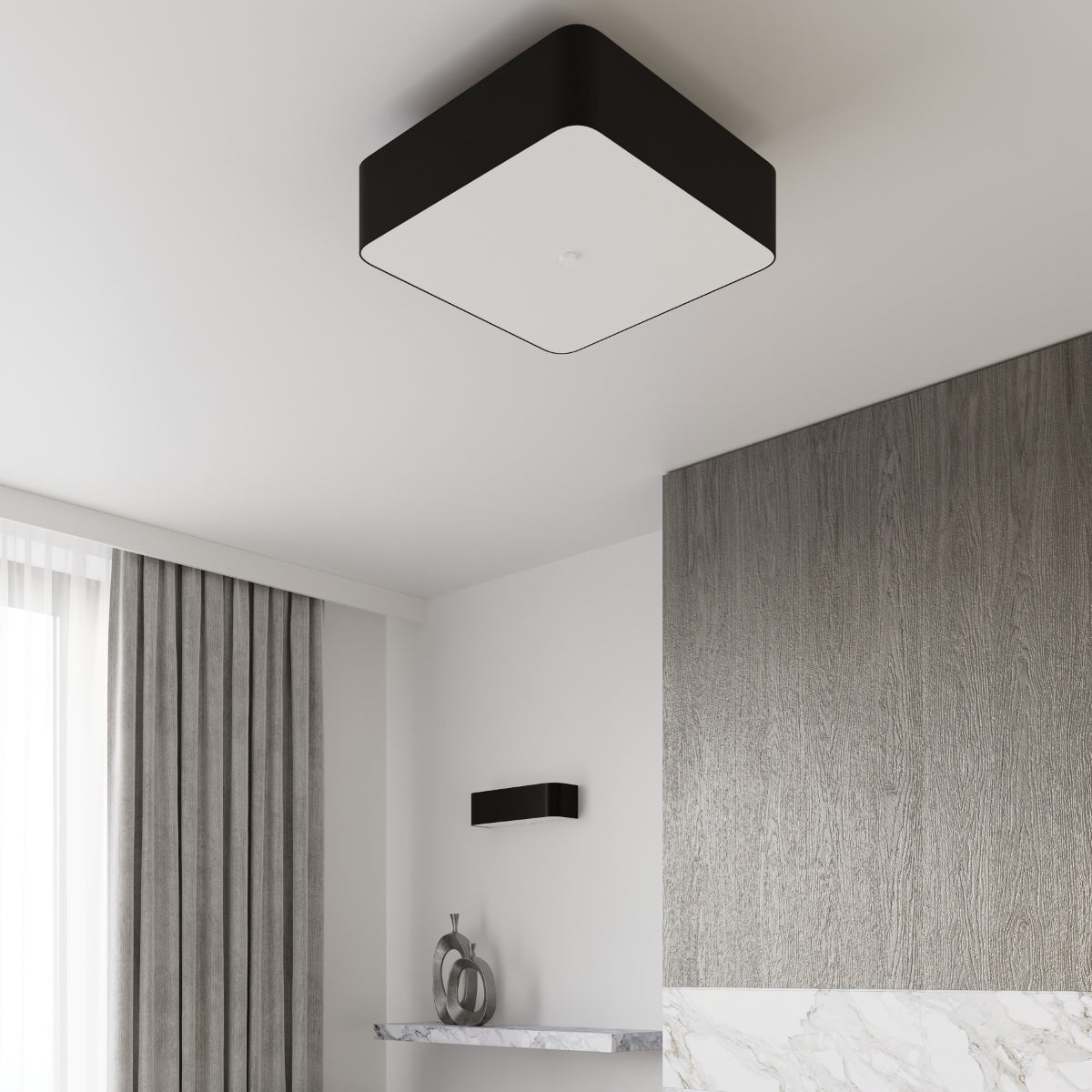 Square white fabric ceiling light for living room – Orféal model