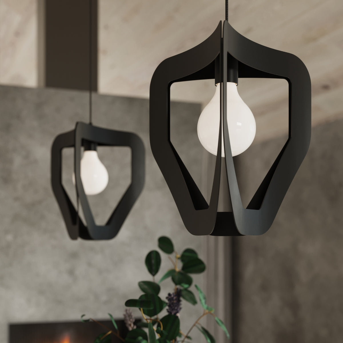 Black minimalist pendant light in steel - Asterion model