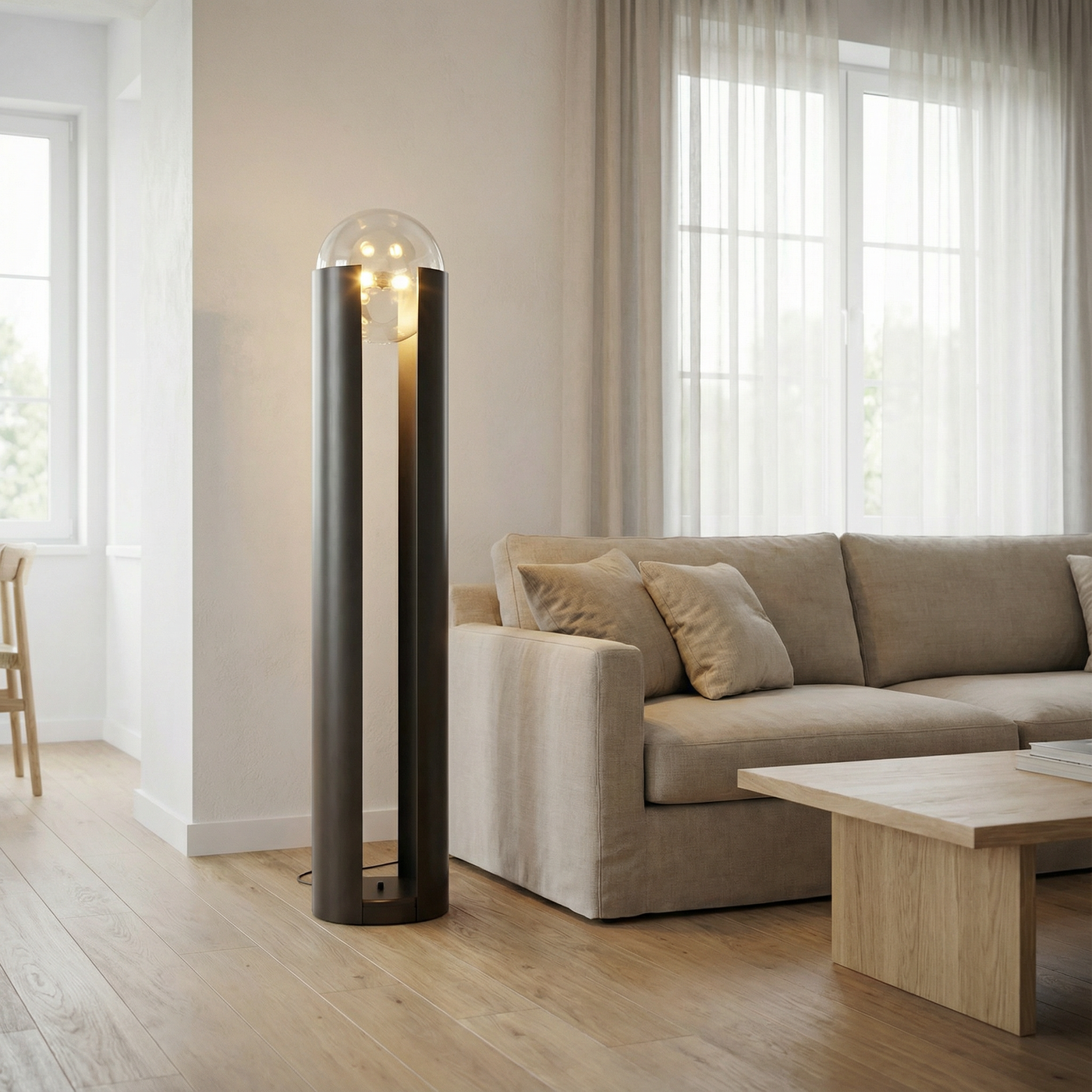 Lampadaire Postmoderne Métal Verre LED – Elara