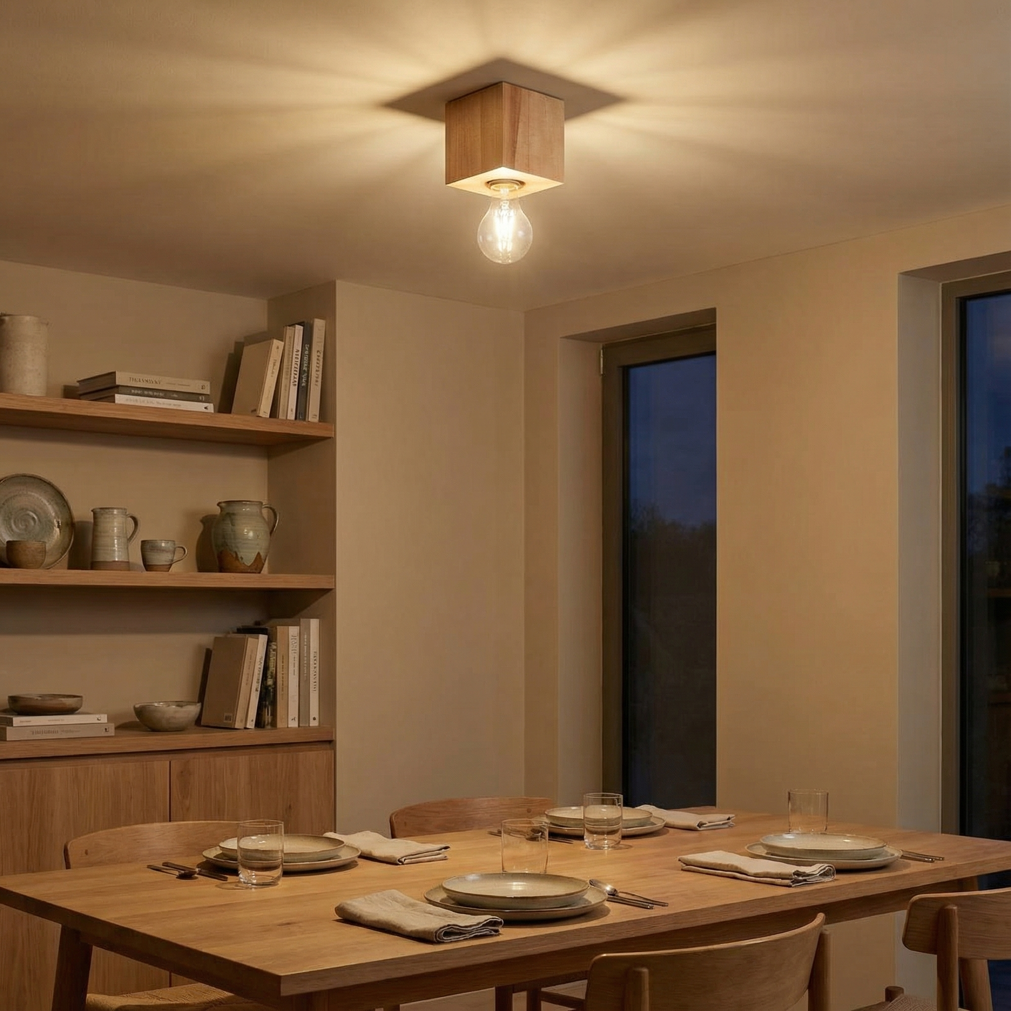 Plafonnier bois naturel minimaliste salon – Modèle Arvoden