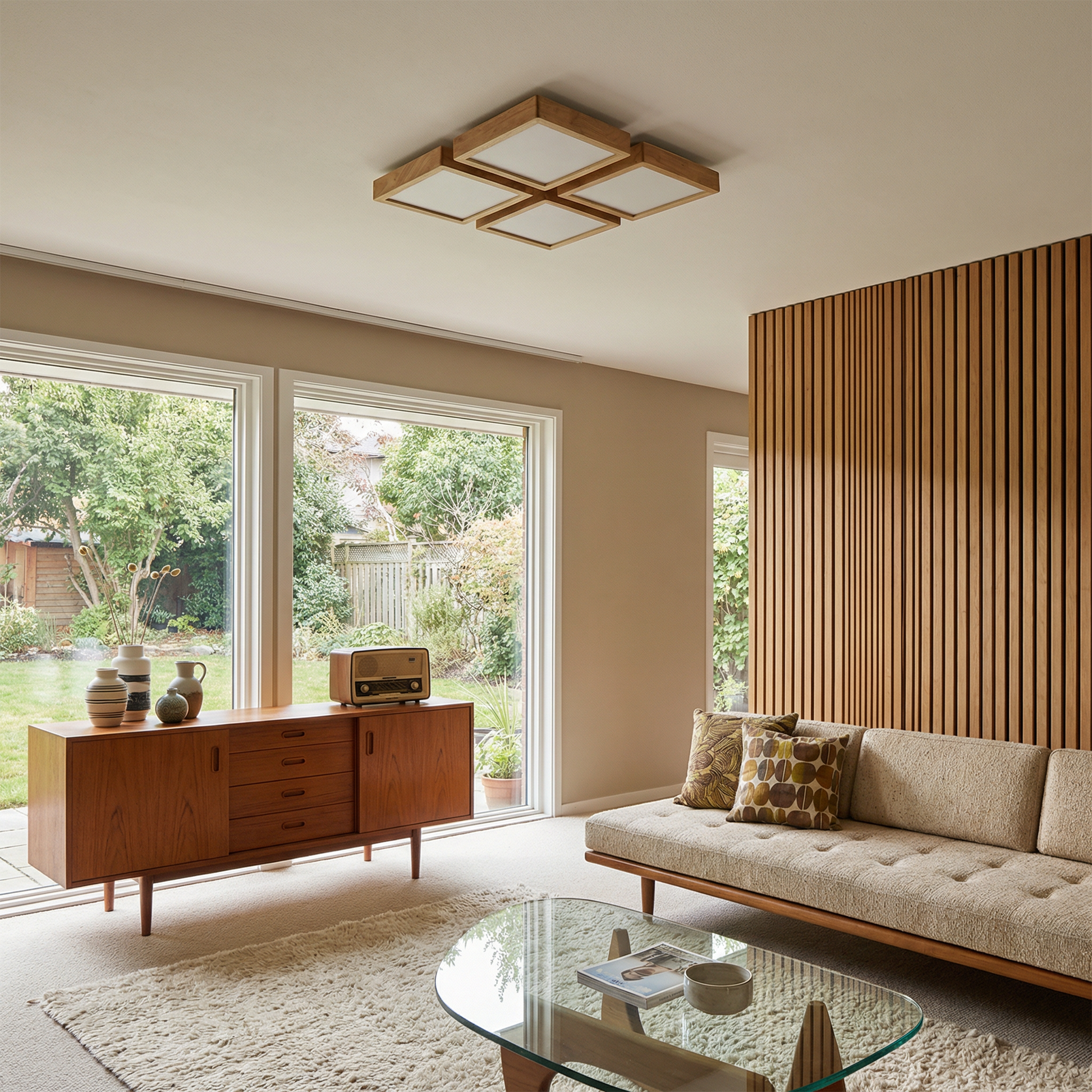 Rechthoekige LED Plafondlamp Natuurlijk Hout voor Rustieke Interieurs – Zéphira