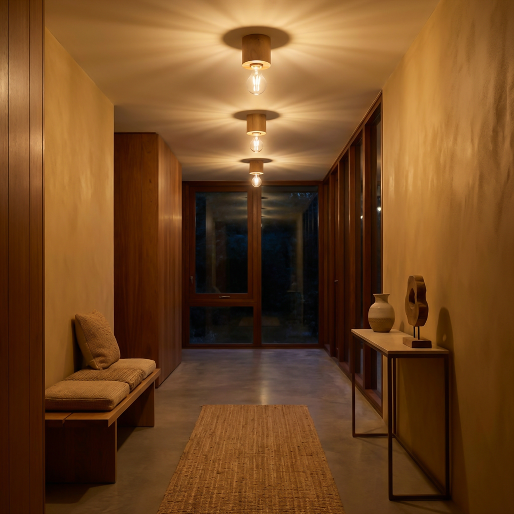 Natural wood minimalist ceiling light for living room – Model Norvian