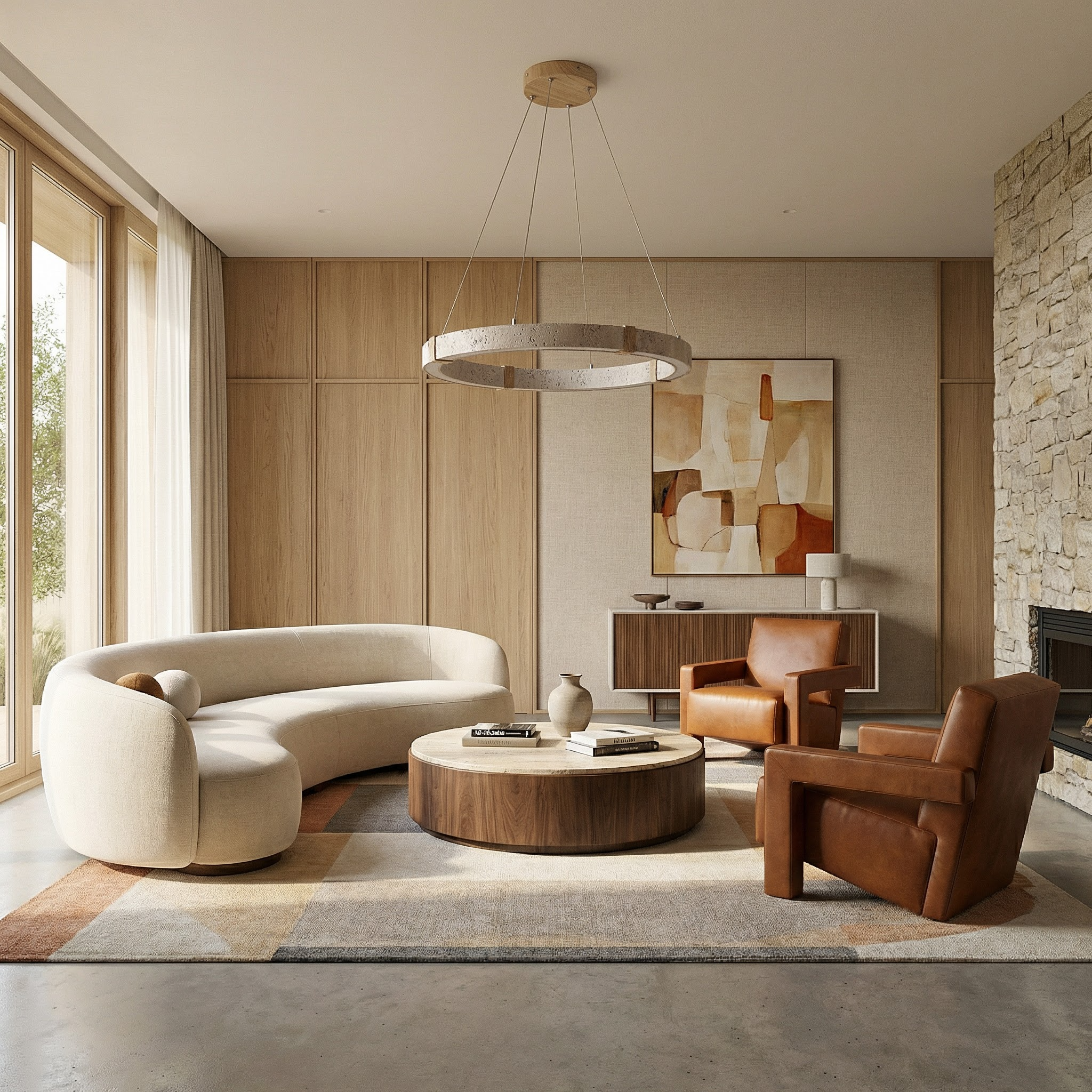 Eigentijdse kroonluchter in steen en staal voor eetkamer – Silexor