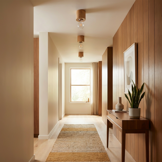 Natural wood minimalist ceiling light for living room – Model Norvian