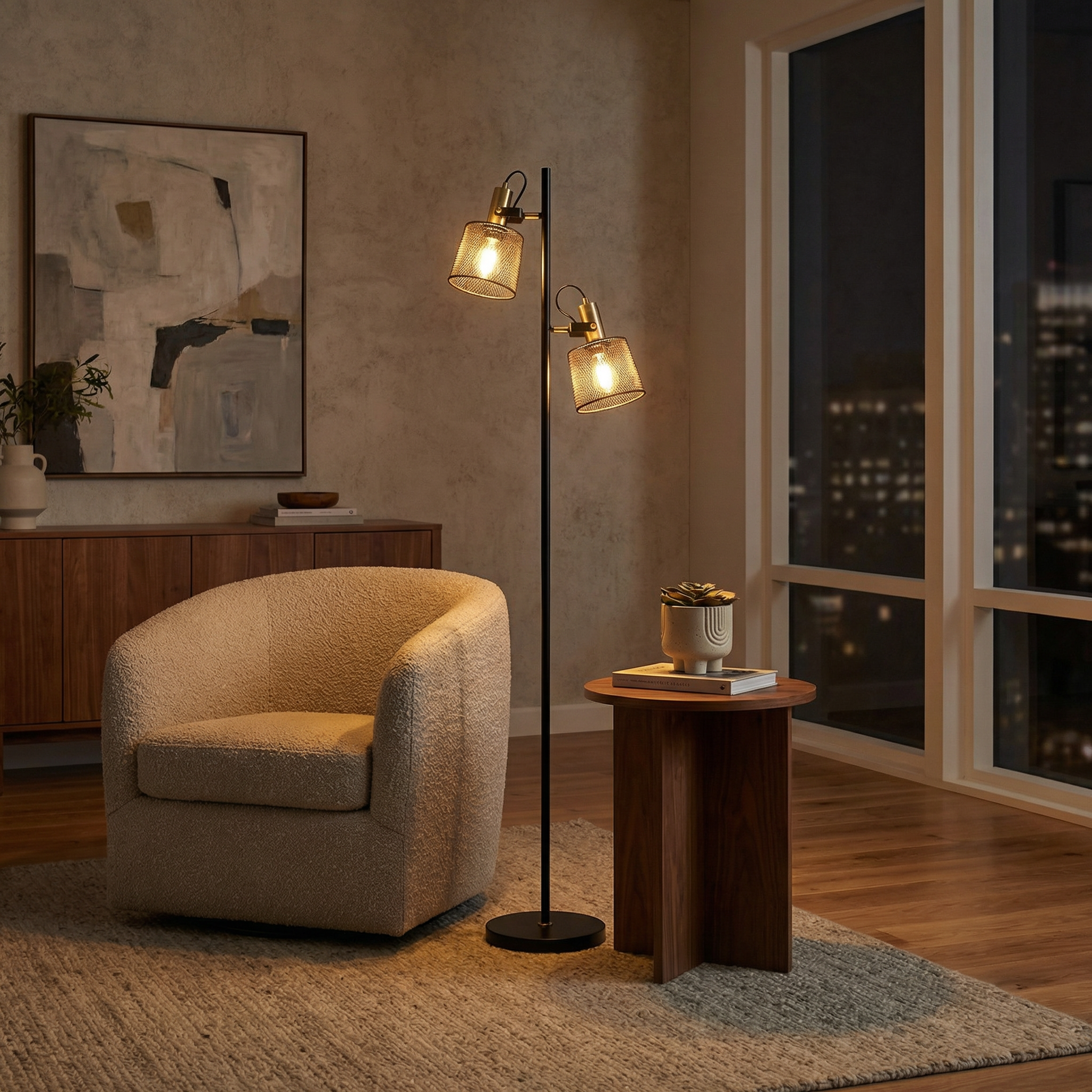 Zwart aluminium LED-vloerlamp met dubbele kop – Tavela