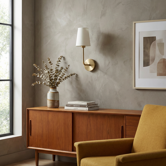 Wandlamp Interieur Chic Linnen & Gouden Metaal Kap – Lumara