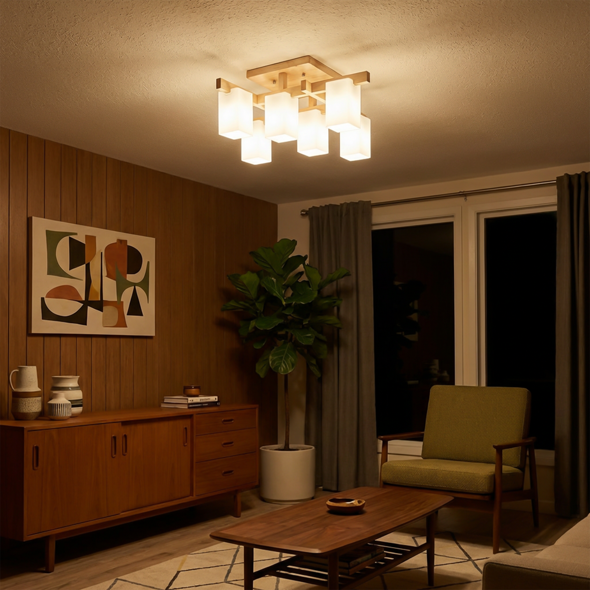 Plafonnier Bois Minimaliste LED Style Japandi – Sélénis