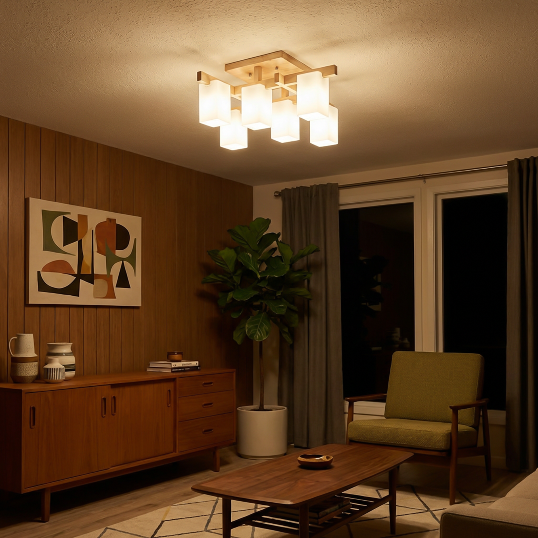 Plafonnier Bois Minimaliste LED Style Japandi – Sélénis
