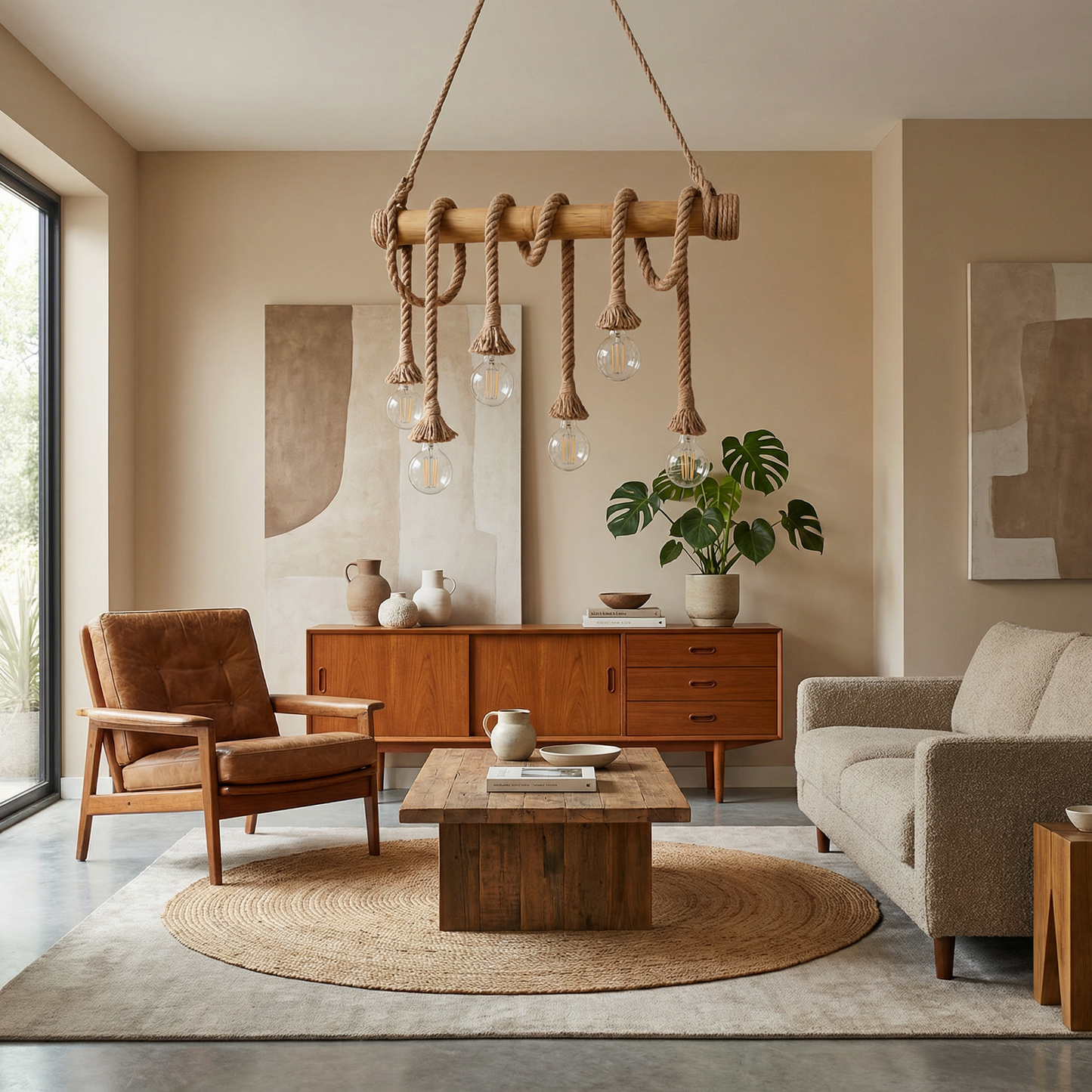 Natuur & Industriële Hanglamp Bamboe Touw Authentiek – Volya