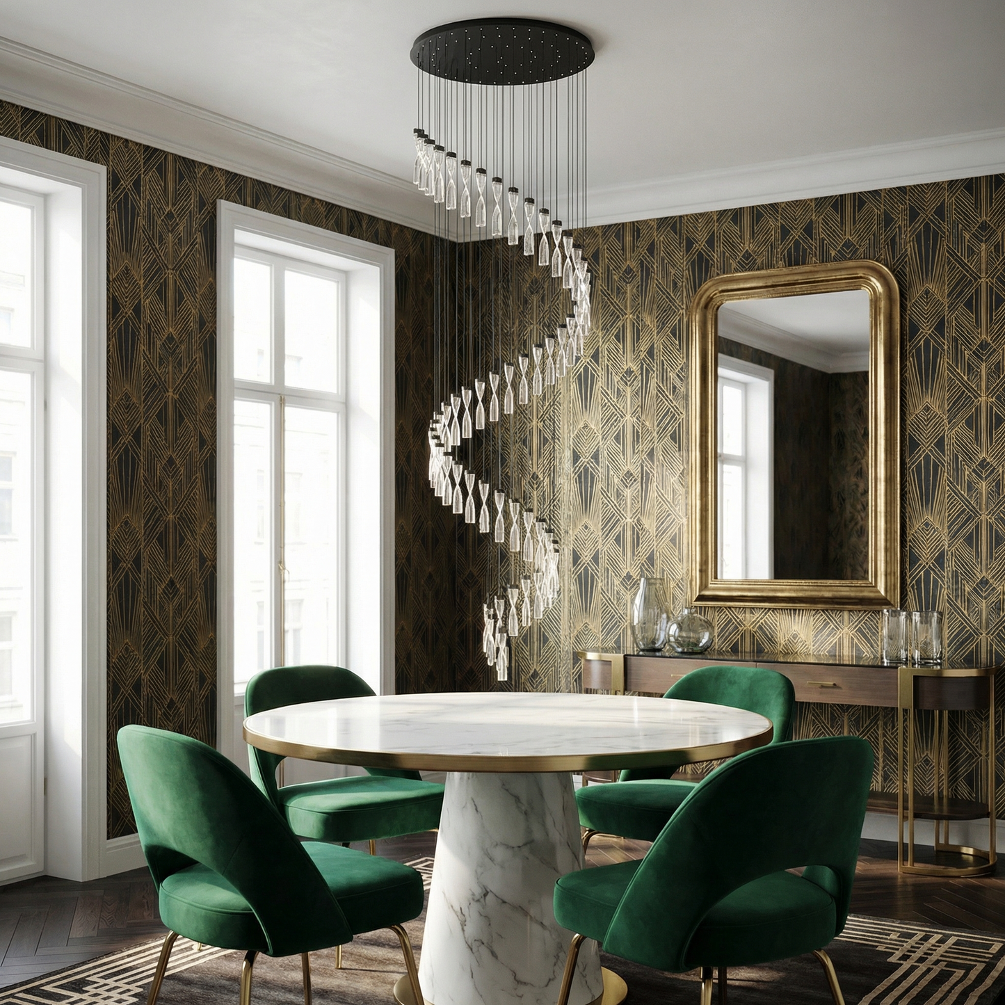 Ophanging metalen structuur verguld en geslepen kristallen – Vanta