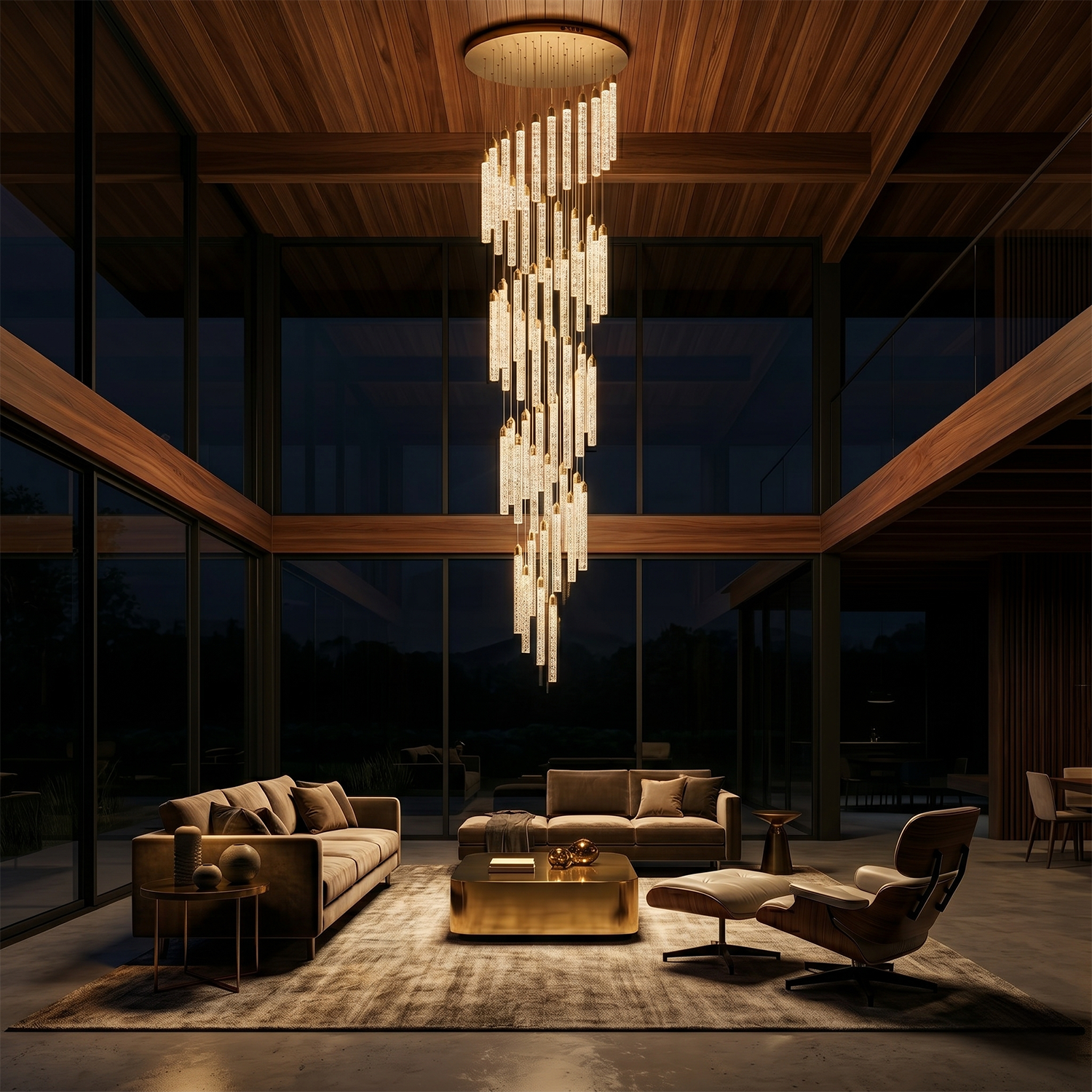Lustre Rotatif en Cristal Doré pour Grand Espace – Célestarion