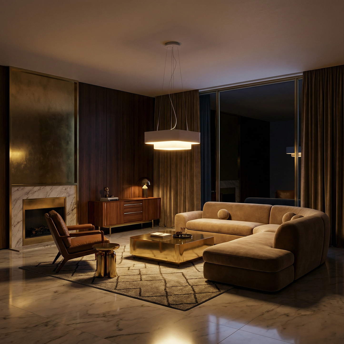 Vierkante Kroonluchter Wit Textiel Woonkamer – Model Orphéale