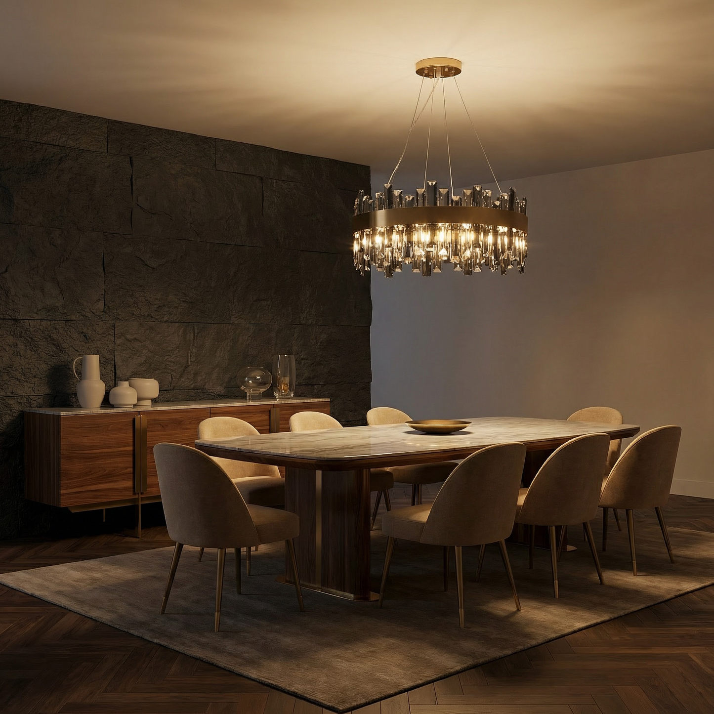 Circulaire Gouden Kristallen Kroonluchter Hoge Glans Koninklijk Design – Vella