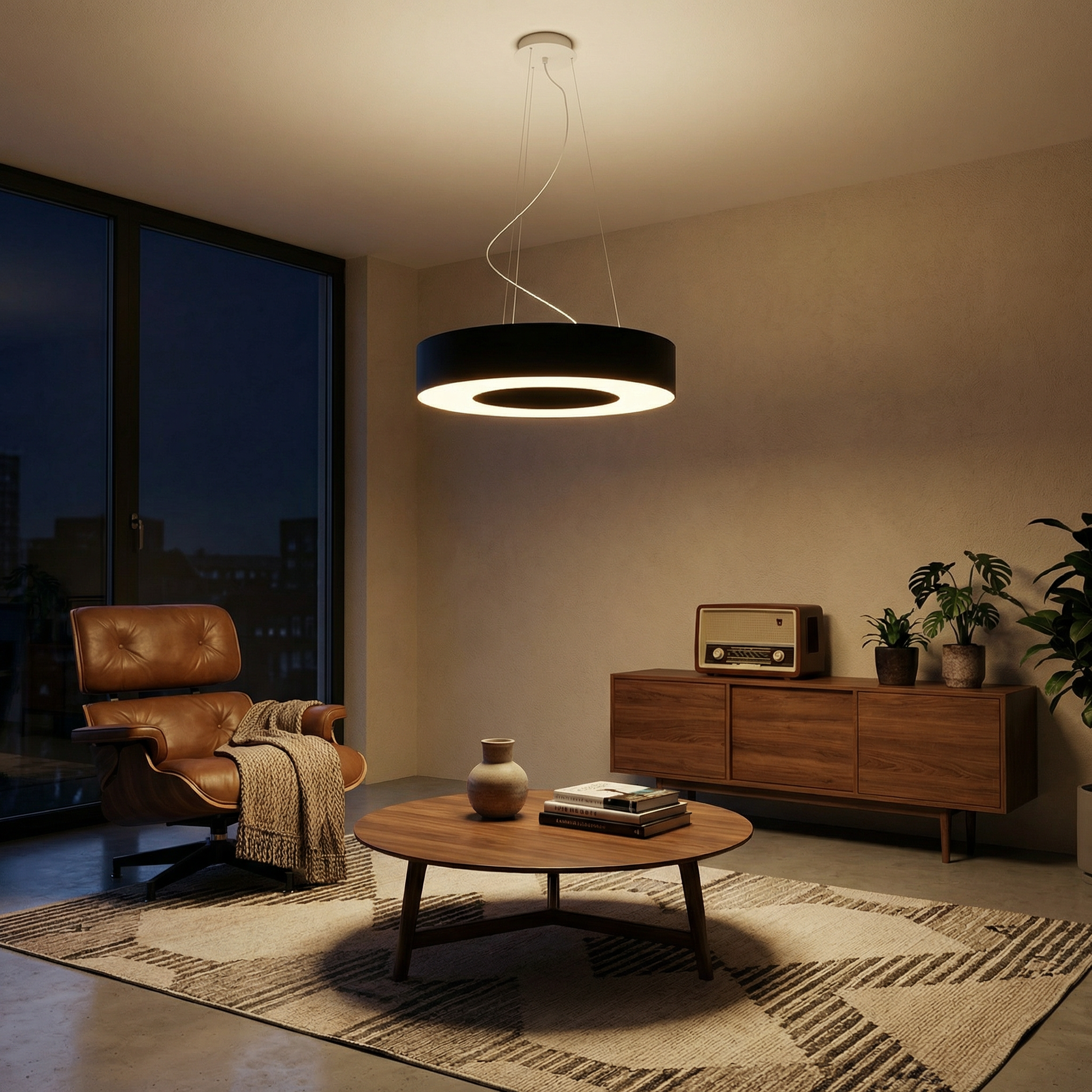 Minimalistisch zwart rond plafondlicht woonkamer – Modèle Noxeral