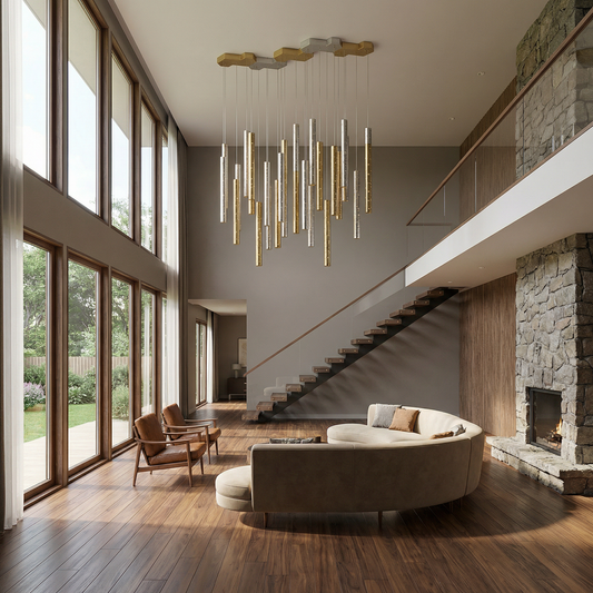 Moderne LED-Kroonluchter in Geborsteld Staal voor Woonkamer – Séraphine