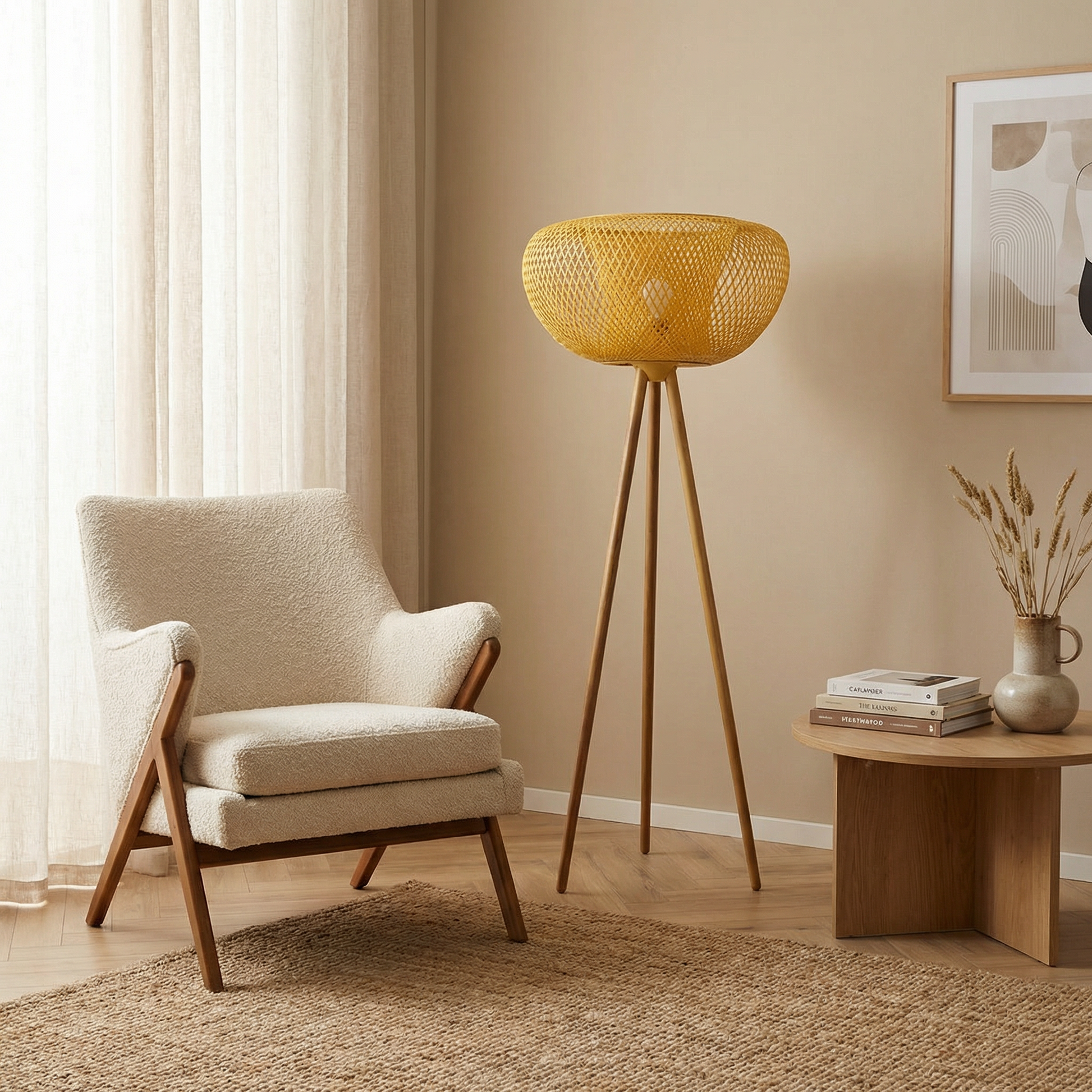 Rotan- en zwartmetalen vloerlamp voor woonkamer – Rotanique