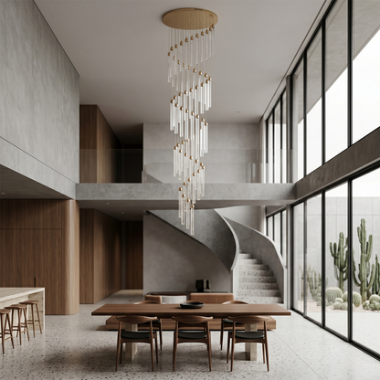 Lustre Rotatif en Cristal Doré pour Grand Espace – Célestarion