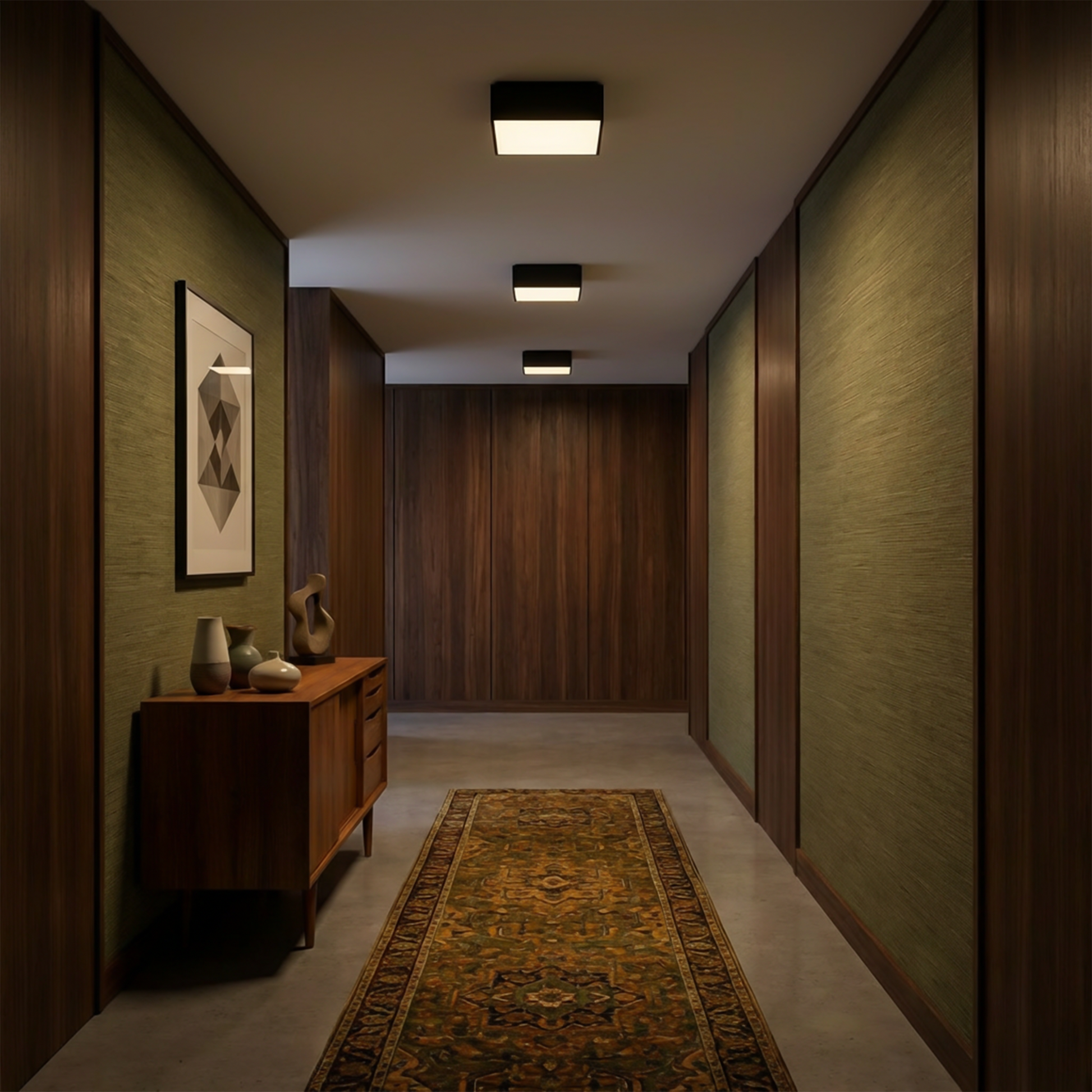 Plafonnier carré gris minimaliste salon – Orphéane