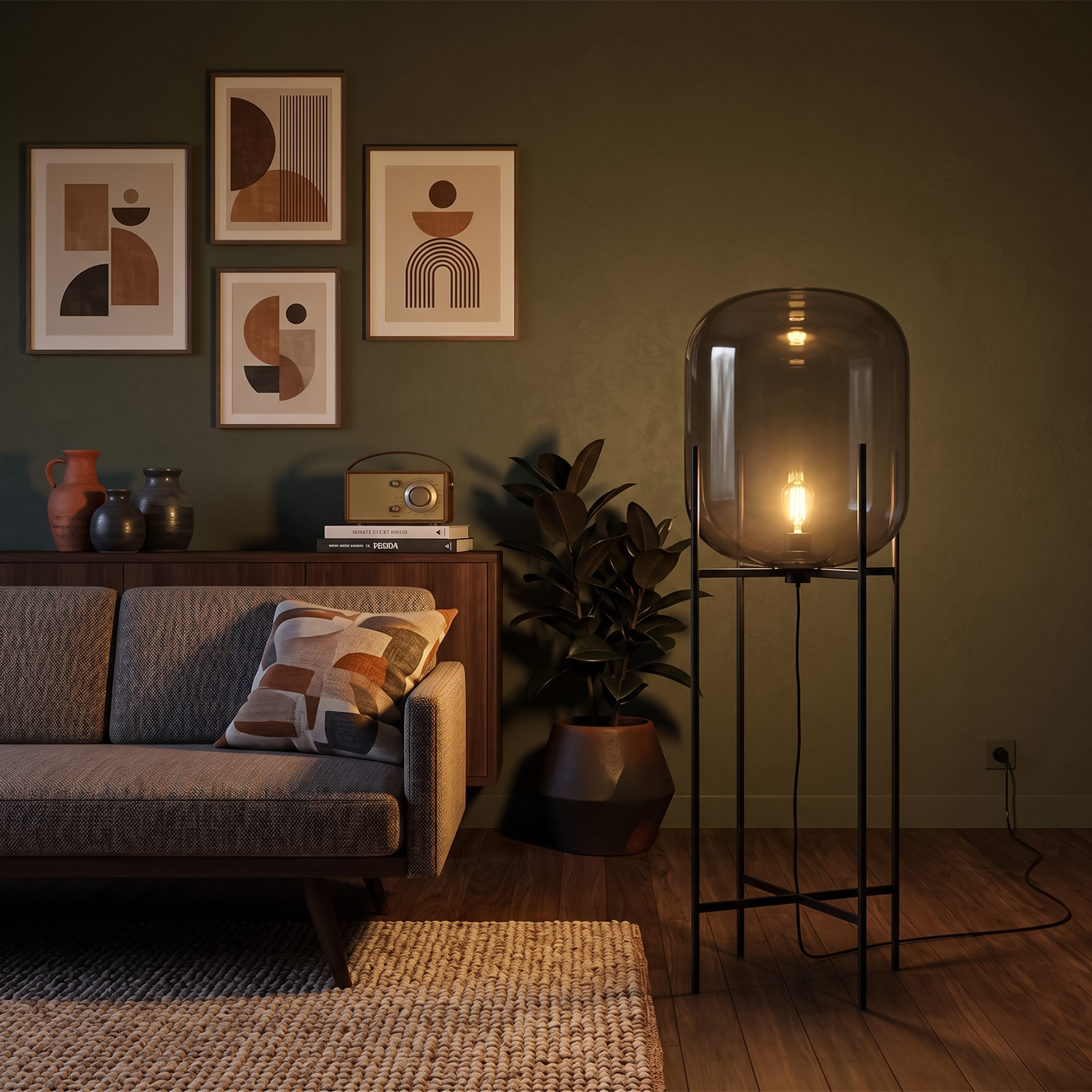 Lampadaire Scandinave Trépied Design Vitrail Ambiance Douce – Boreal