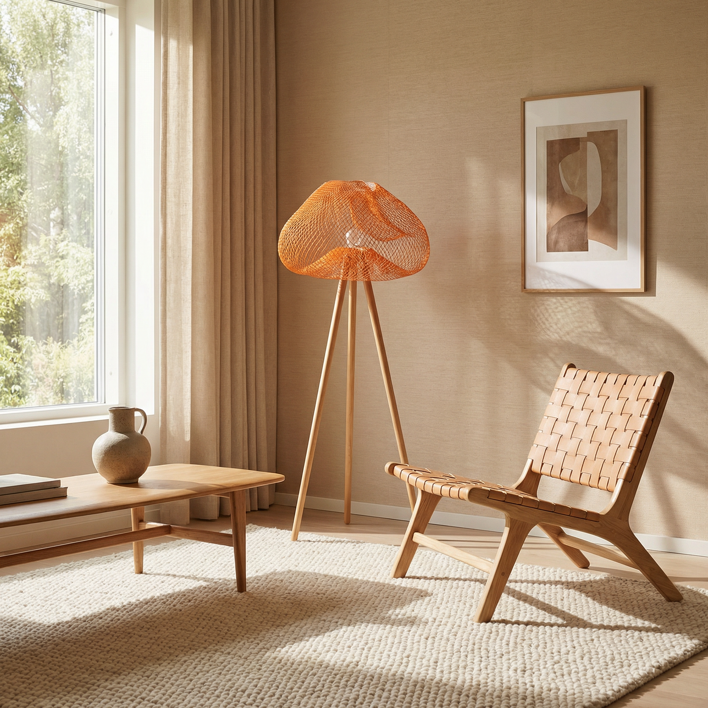 Lampadaire Bambou Rotin Trépied Naturel – Elyora