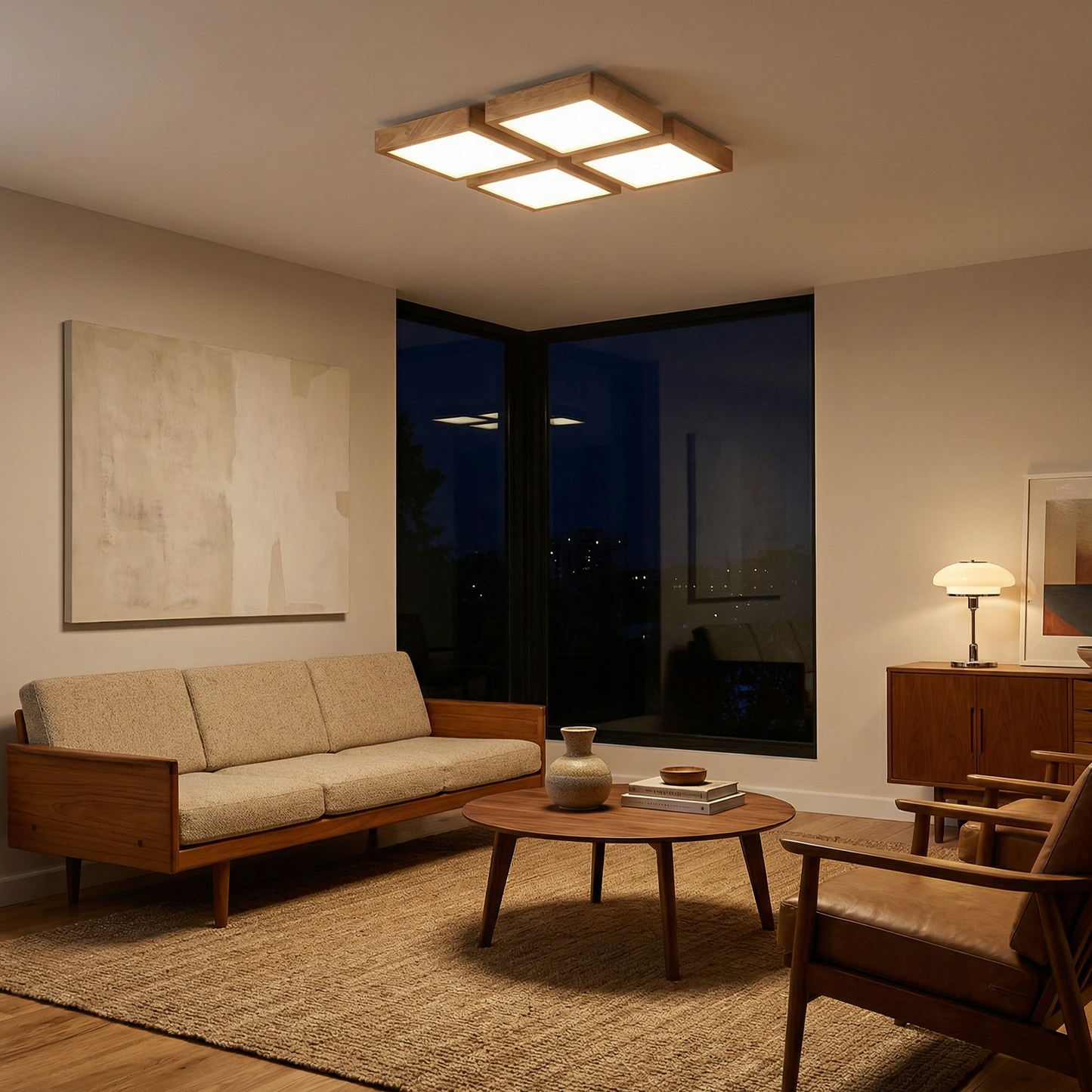 Rechthoekige LED Plafondlamp Natuurlijk Hout voor Rustieke Interieurs – Zéphira