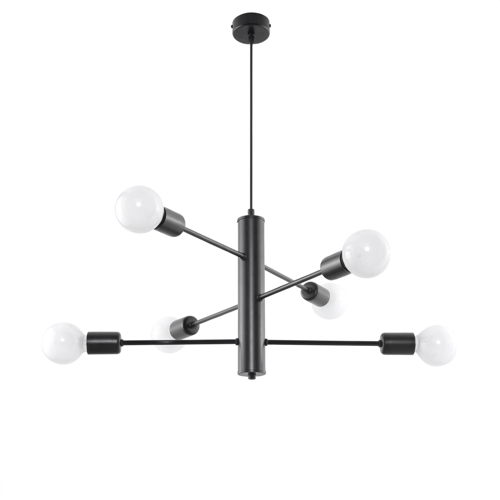 Lustre industriel noir 6 lampes salon – Modèle Neravio