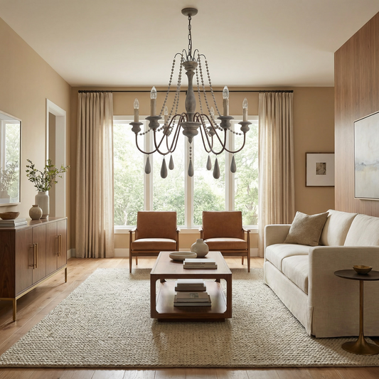 Kroonluchter in wit vintage hout voor woonkamer – Elarisia