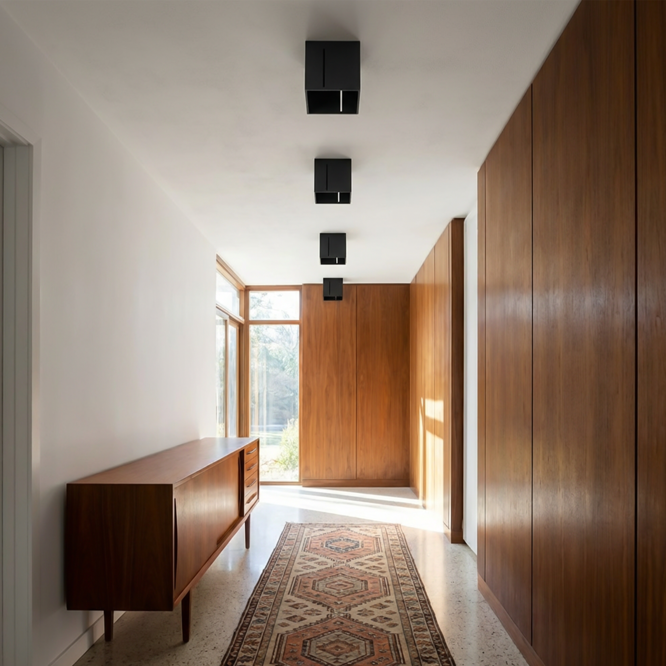 Modern perforated black square ceiling light – Model Orphéa
