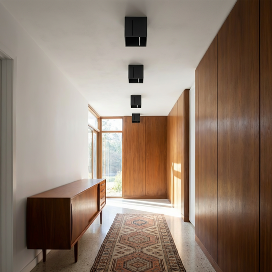 Modern perforated black square ceiling light – Model Orphéa