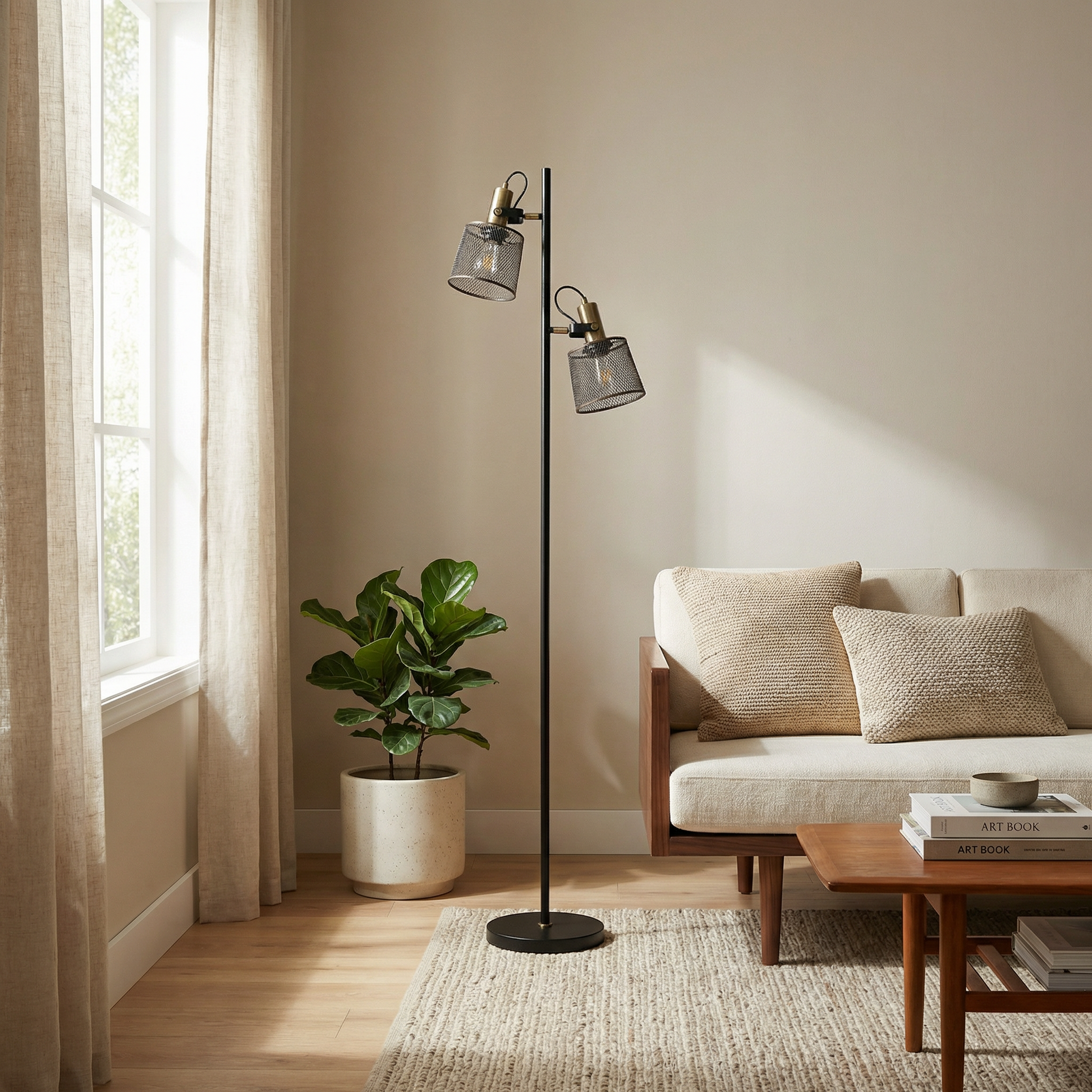 Zwart aluminium LED-vloerlamp met dubbele kop – Tavela