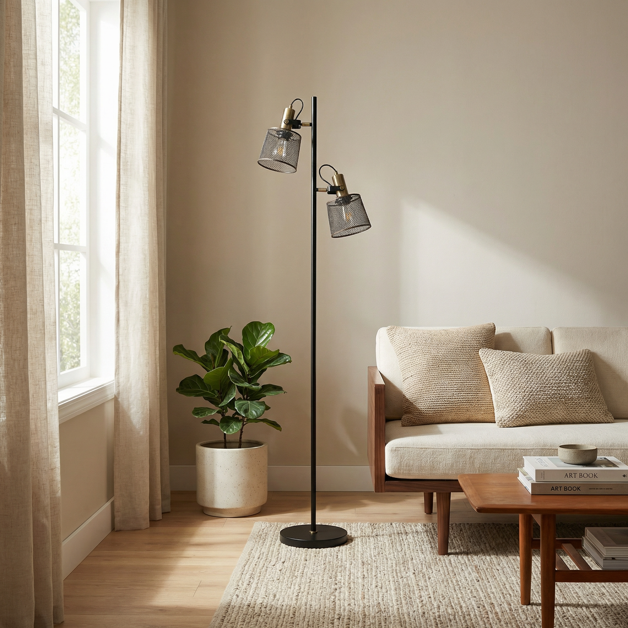 Zwart aluminium LED-vloerlamp met dubbele kop – Tavela