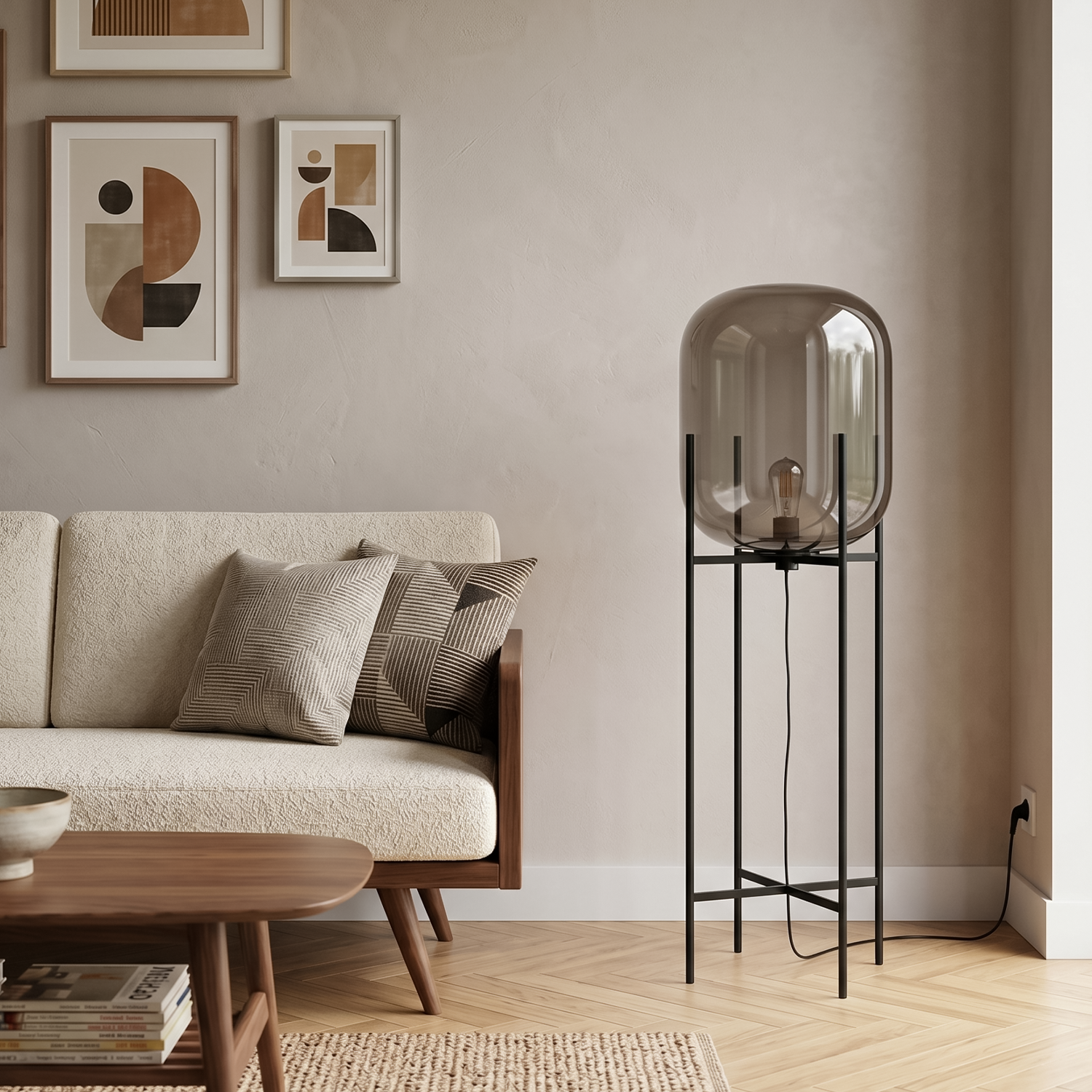 Lampadaire Scandinave Trépied Design Vitrail Ambiance Douce – Boreal