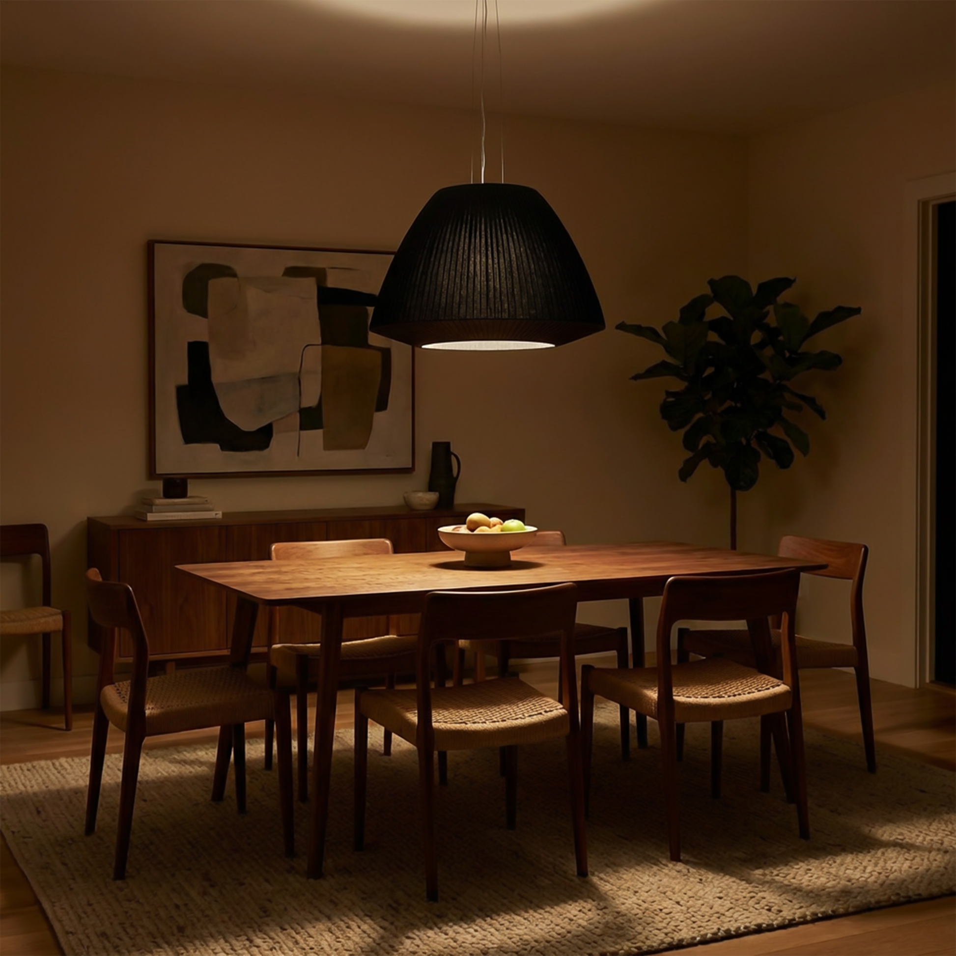 Lustre tissu plissé noir design salon – Modèle Neralyss