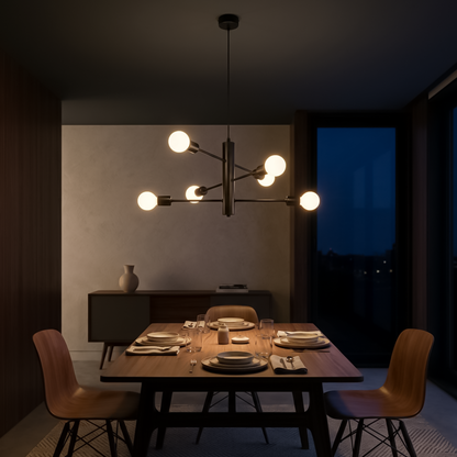 Lustre industriel noir 6 lampes salon – Modèle Neravio