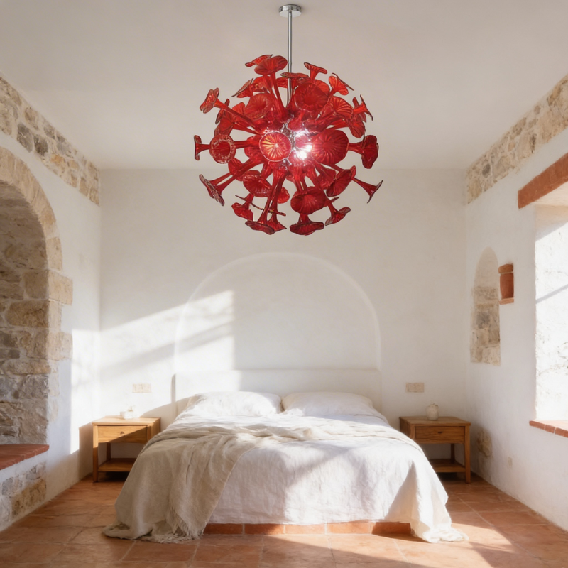 Kroonluchter Rood Geblazen Glas – Spherelumia