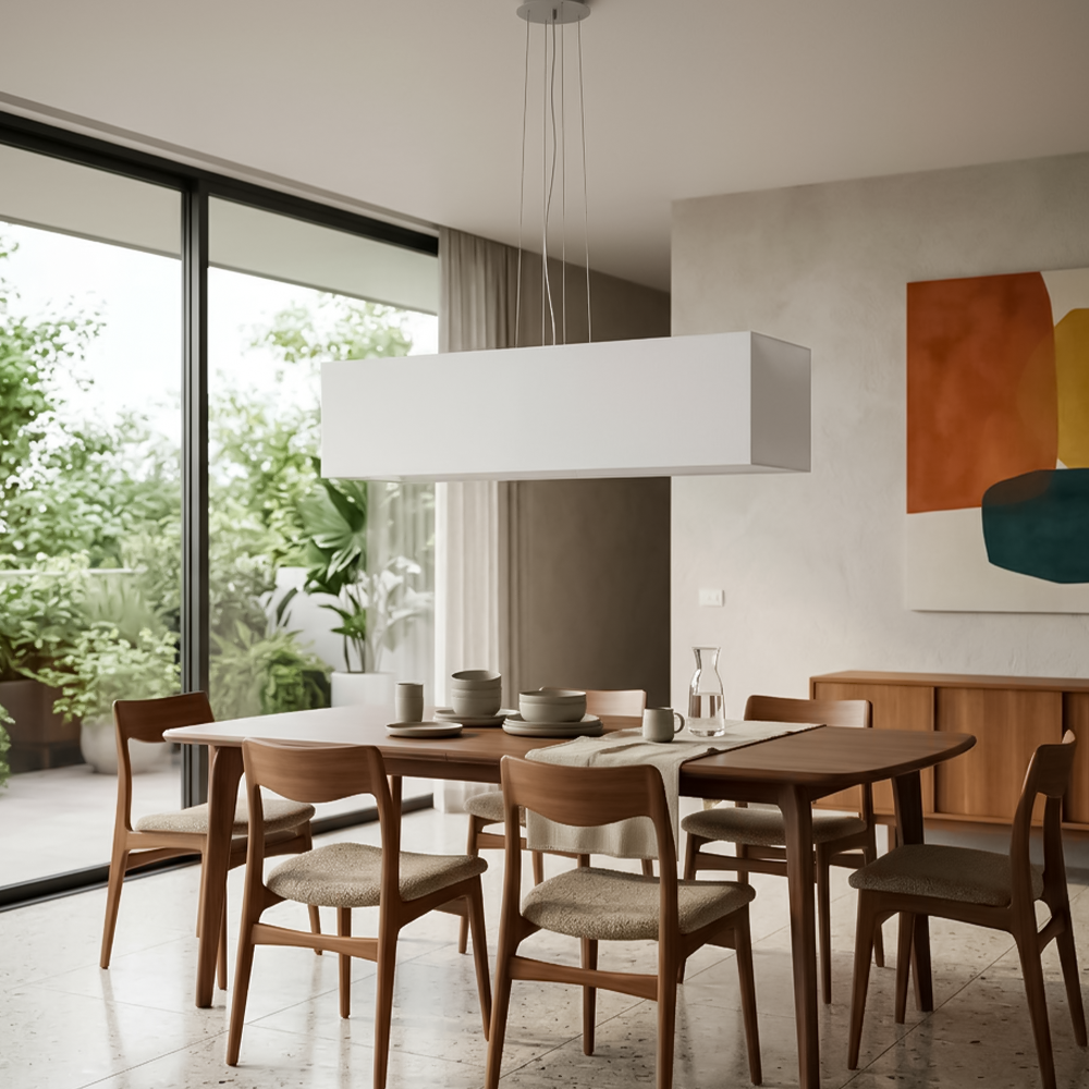 Lustre minimaliste blanc rectangulaire salon – Orvella