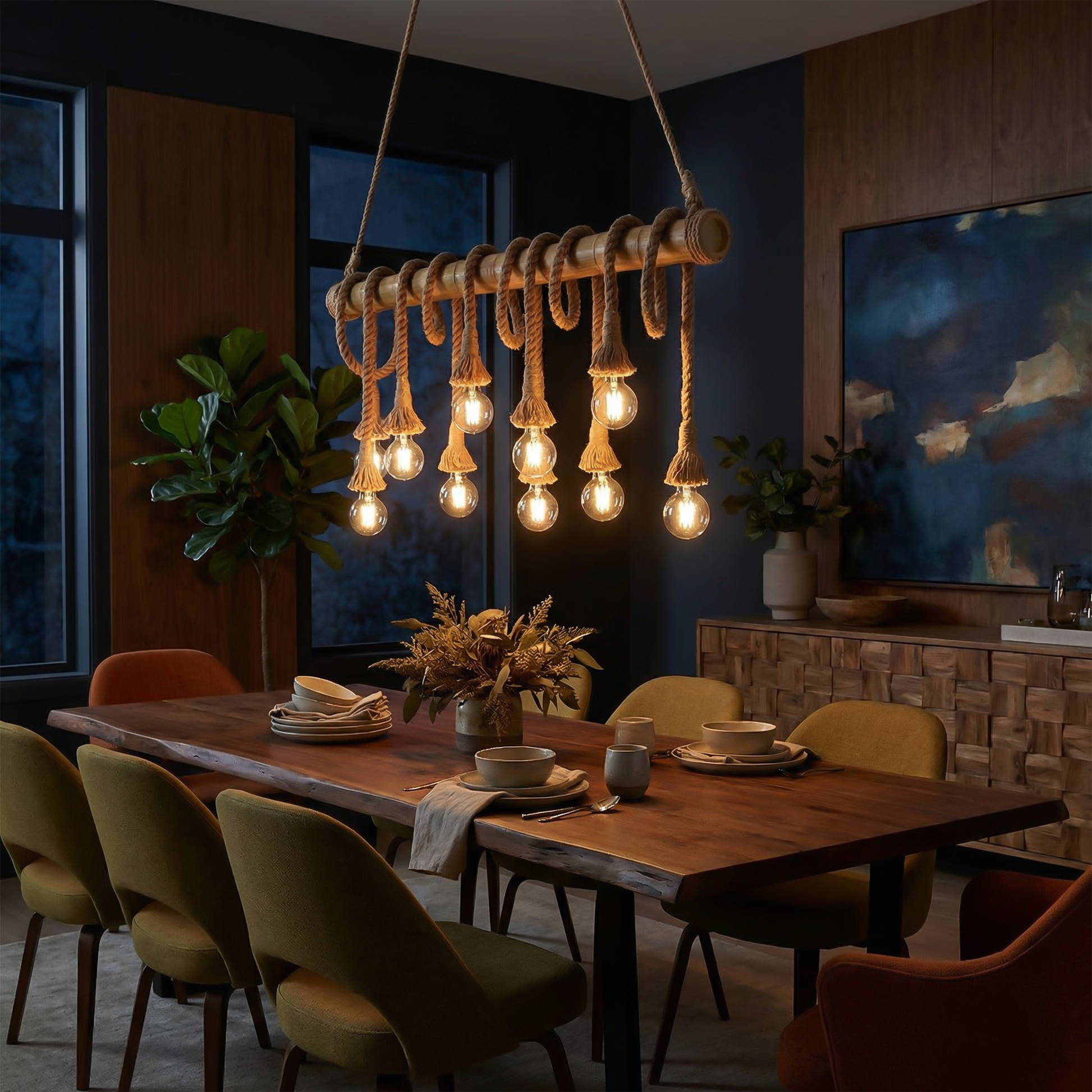 Hanglamp Bamboe Hout LED Verstelbare Koord – Epicéa