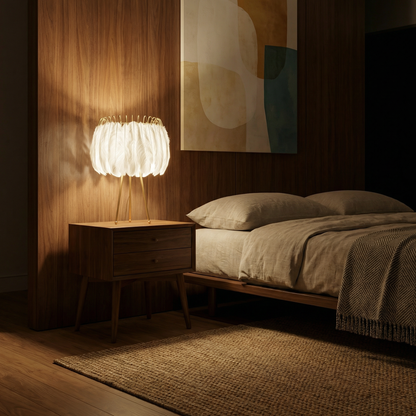 Tafellamp Wit Goud Delicaat Design Unieke Vorm – Plumea