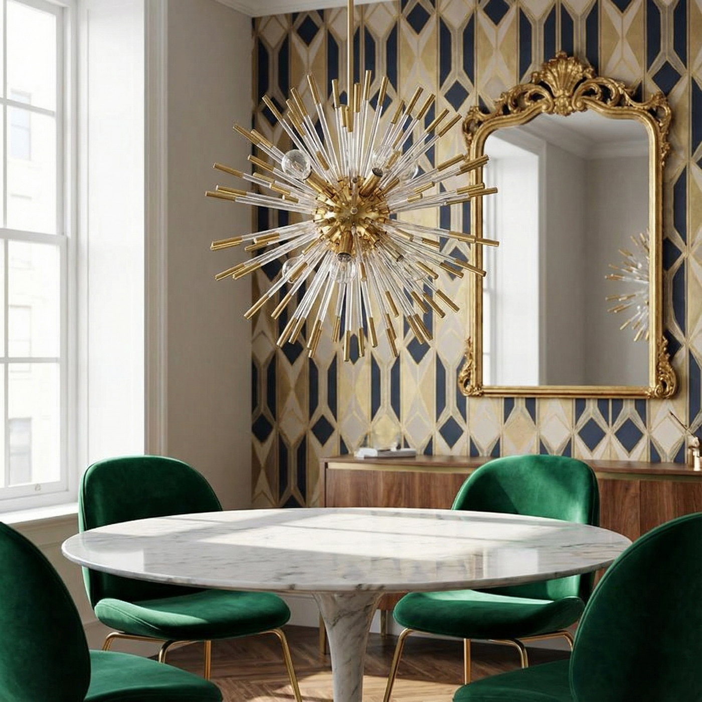 Lustre moderne en métal doré et verre cristal pour salons – Stellario