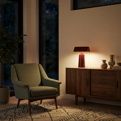 Draagbare minimalistische tafellampe met delicate aanvoeling – Alumina