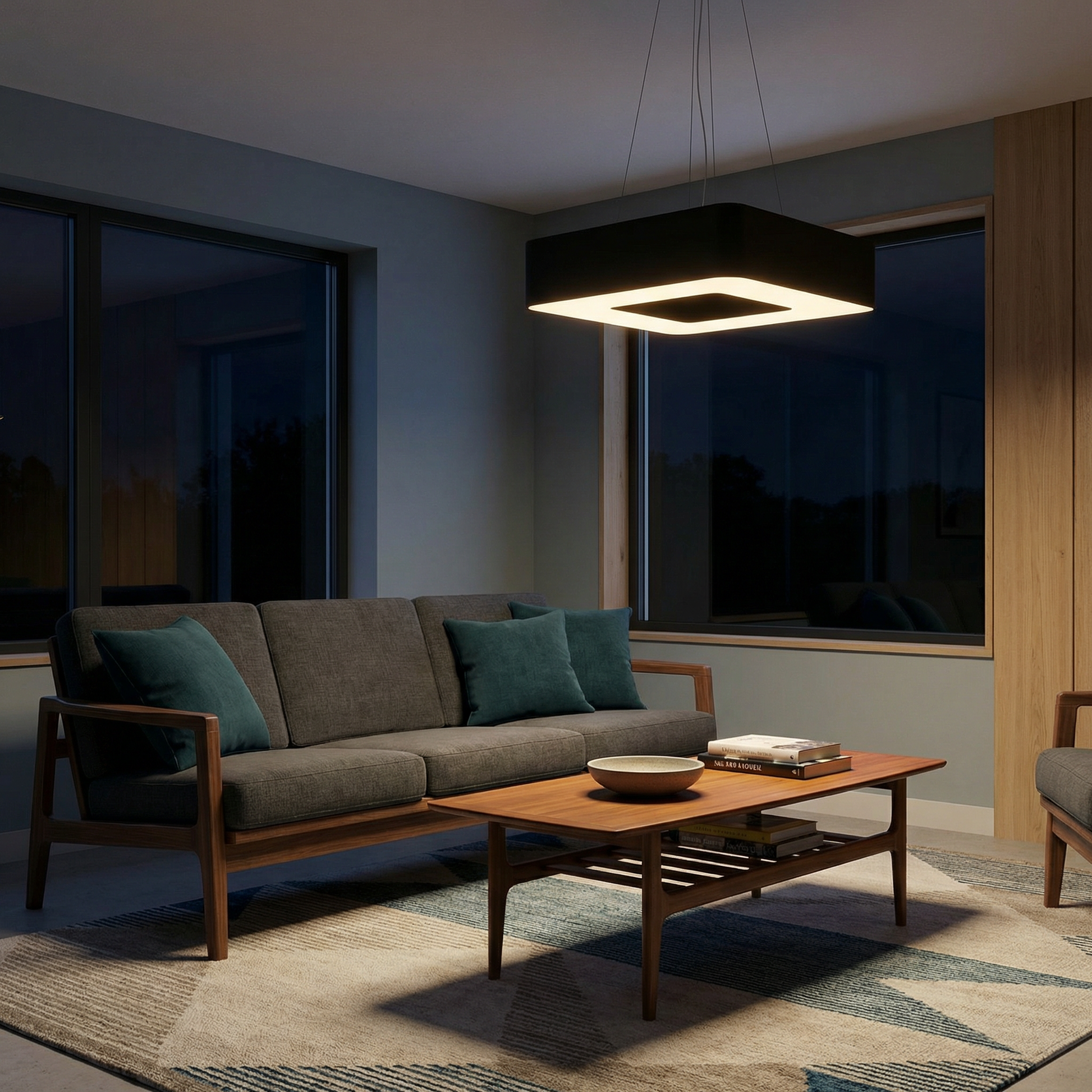 Vierkante Zwarte Minimalistische Kroonluchter voor Woonkamer – Eraphis