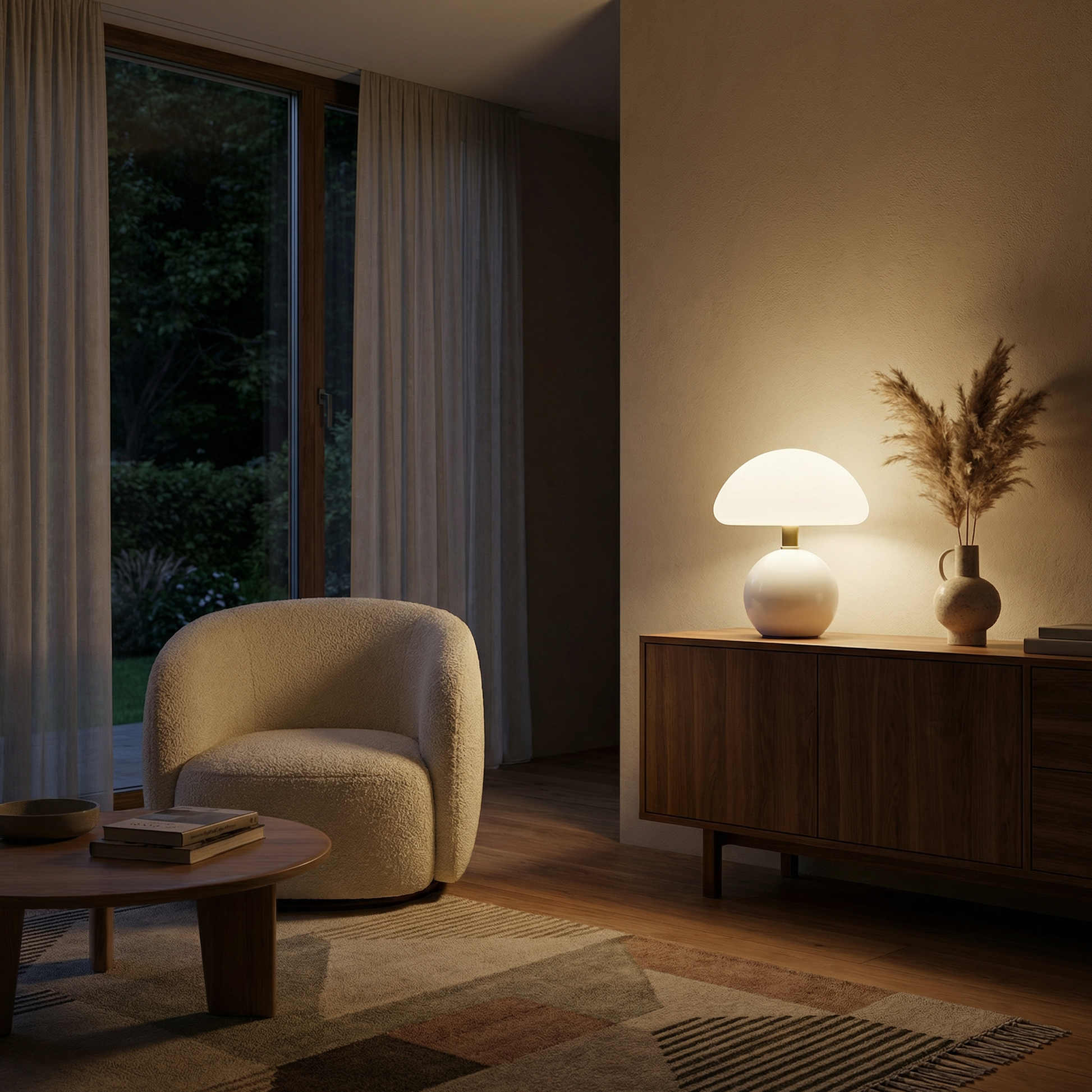 Crèmekleurige keramische tafellampe voor slaapkamer – Aureolys