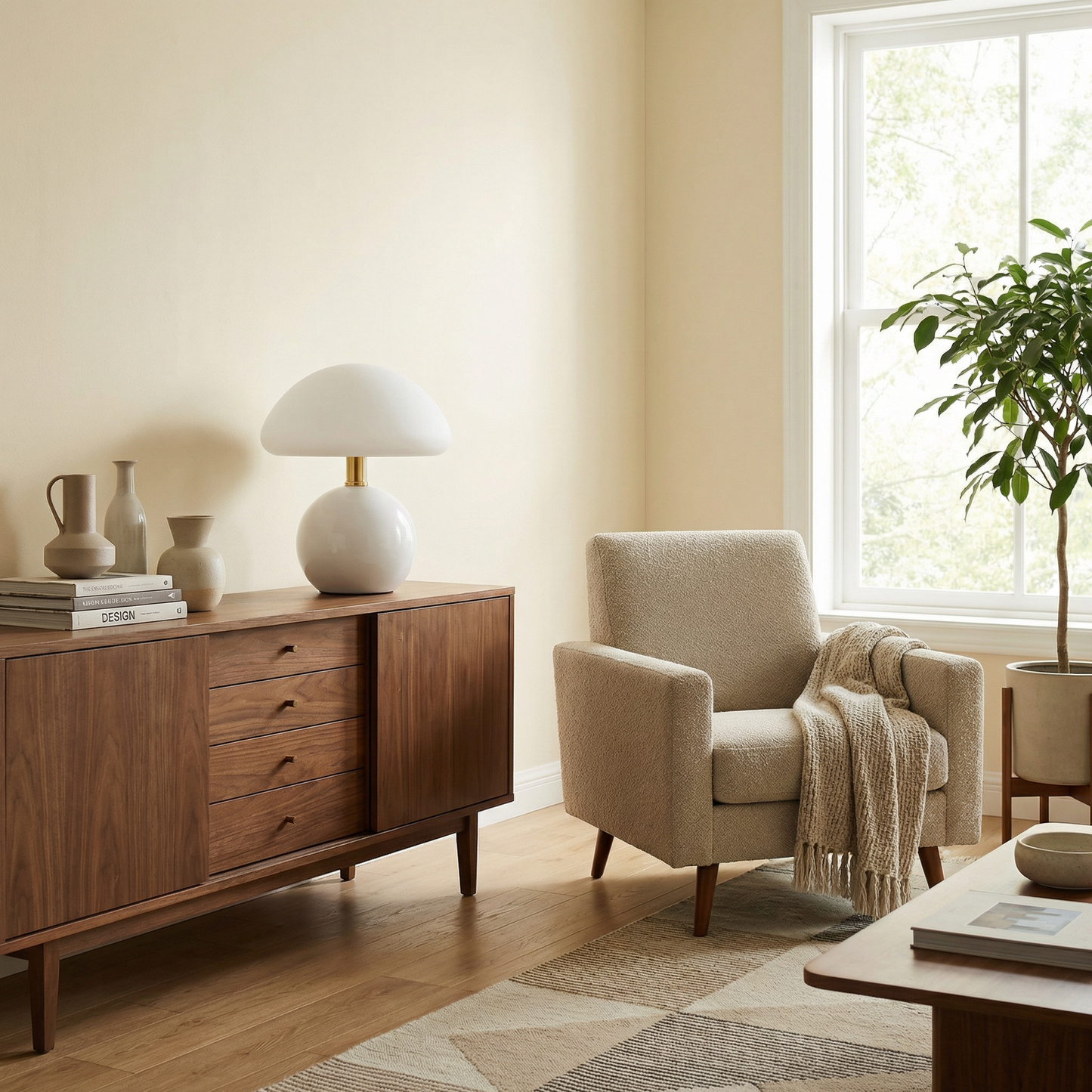 Crèmekleurige keramische tafellampe voor slaapkamer – Aureolys