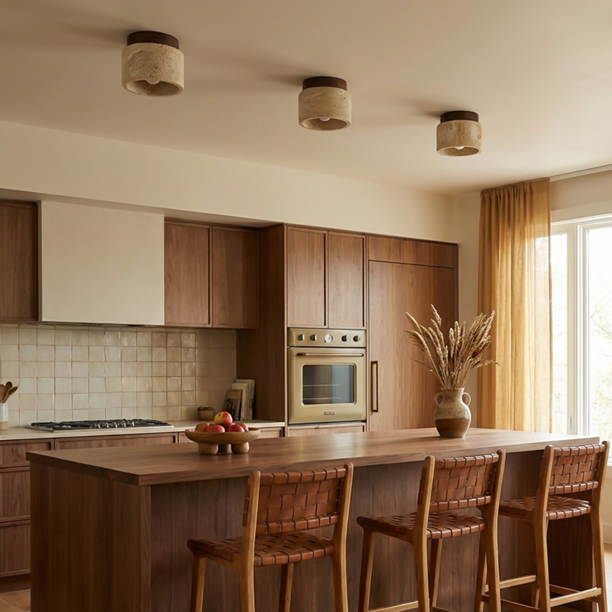 Compact Travertine Ceiling Light with Refined Finish – Capsule